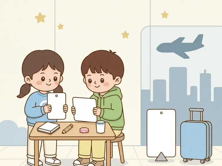 Two students planning a Beijing trip at an airport or study desk.